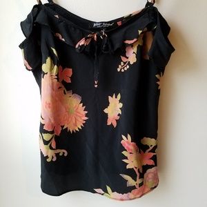 Betsey Johnson Silk Floral Cold Shoulder Blouse